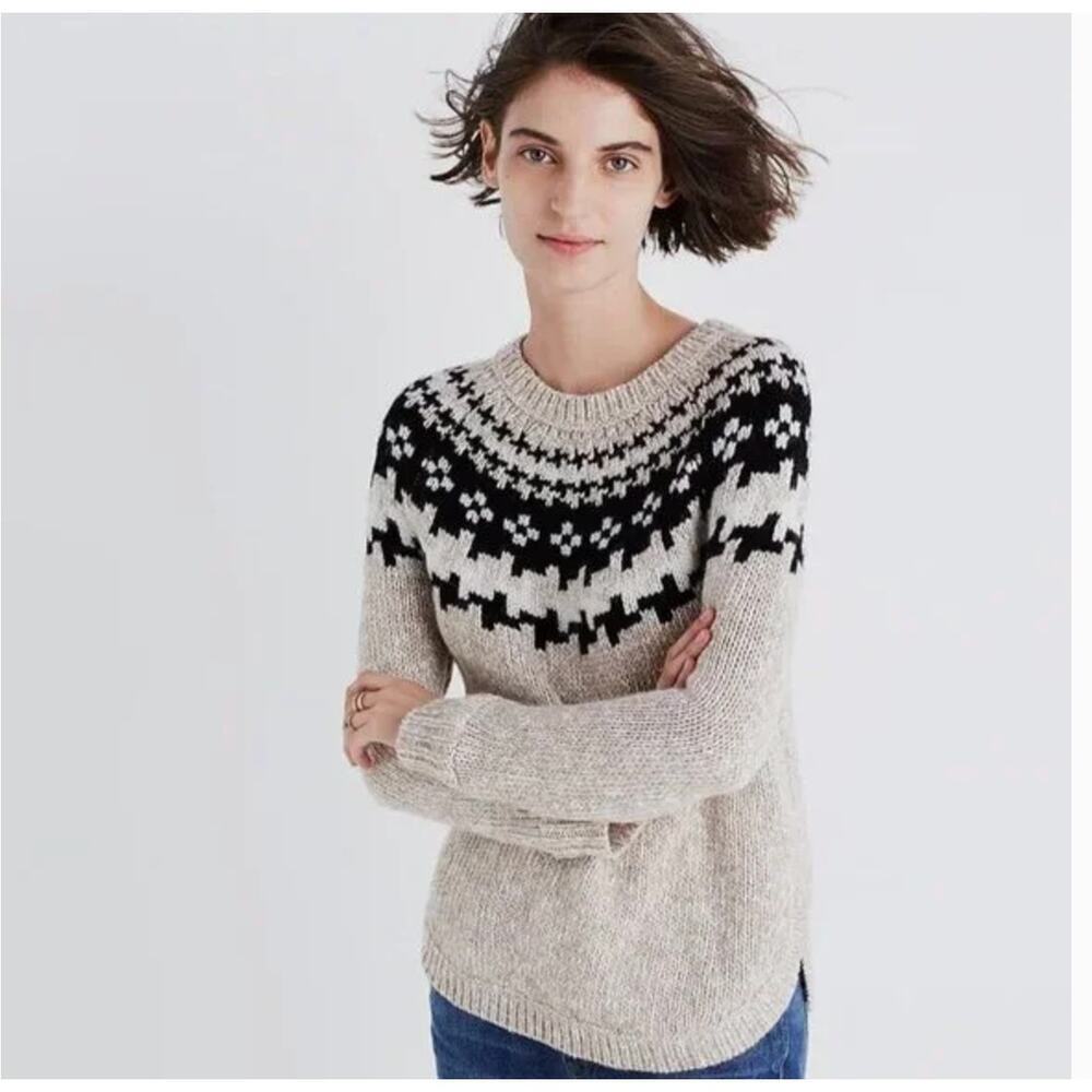 Madewell Black and Cream Patterned Sweater